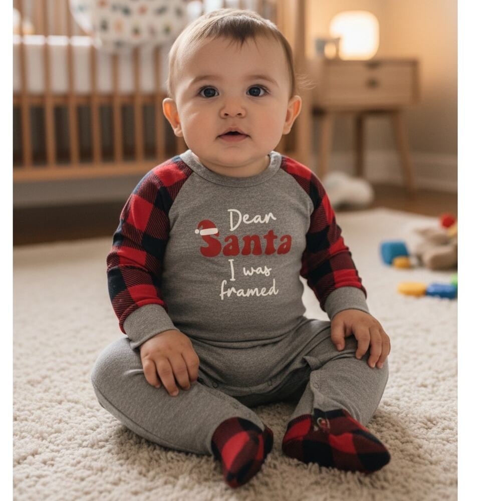 Dear Santa I Was Framed Christmas Pajamas Baby 3M Holiday NWOT